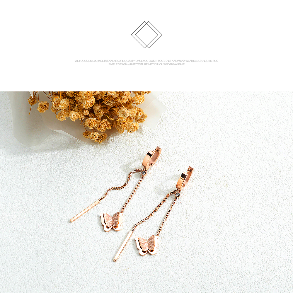 Dangle Rose Gold Butterfly Earrings