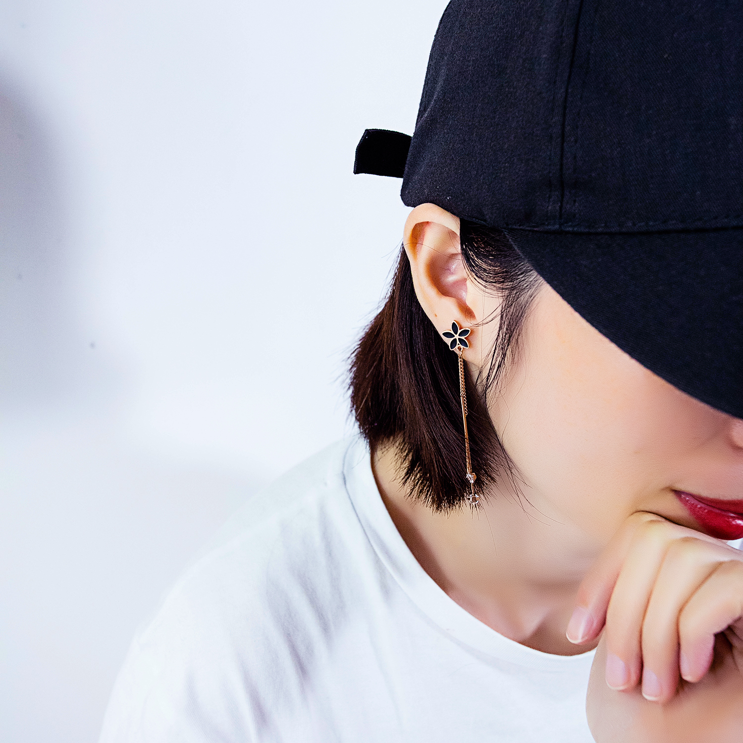 Black Flower Long Earrings