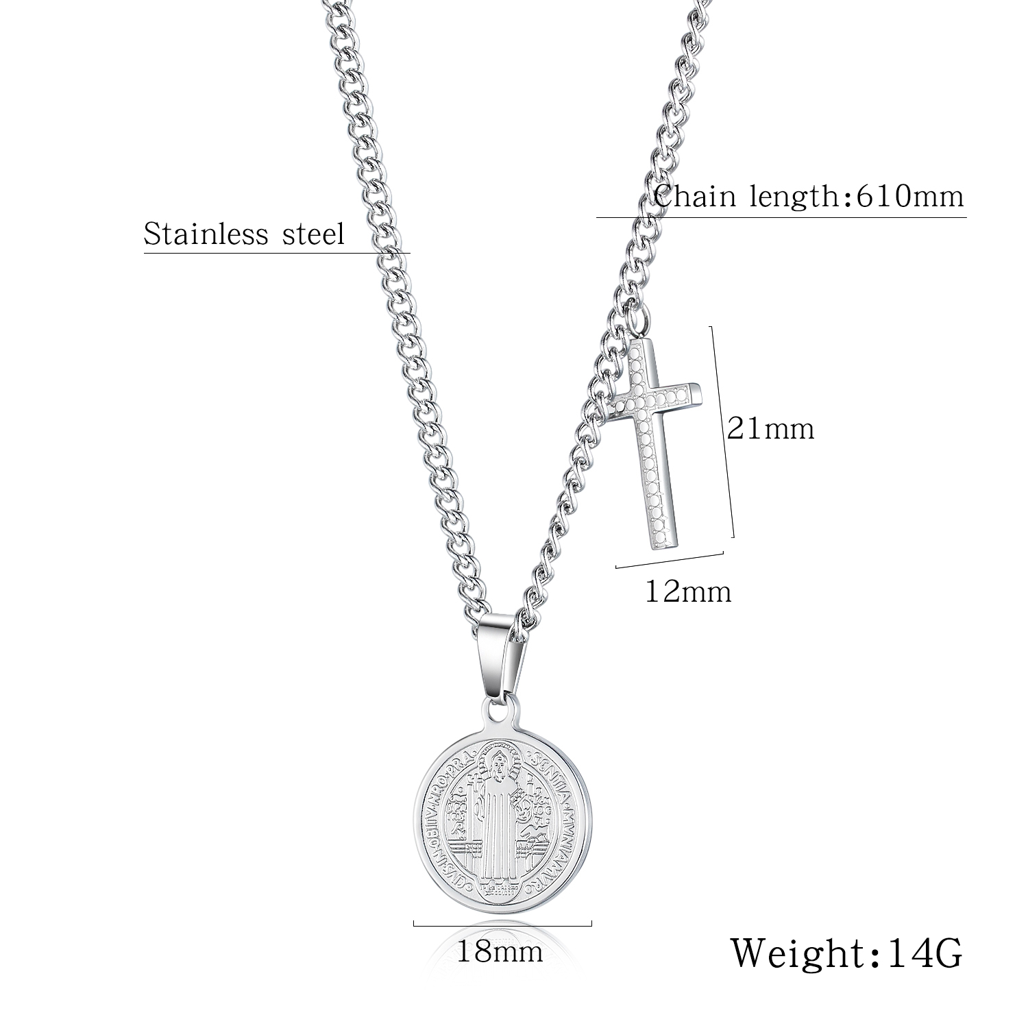 Stainless Steel Cross Pendant With Chain