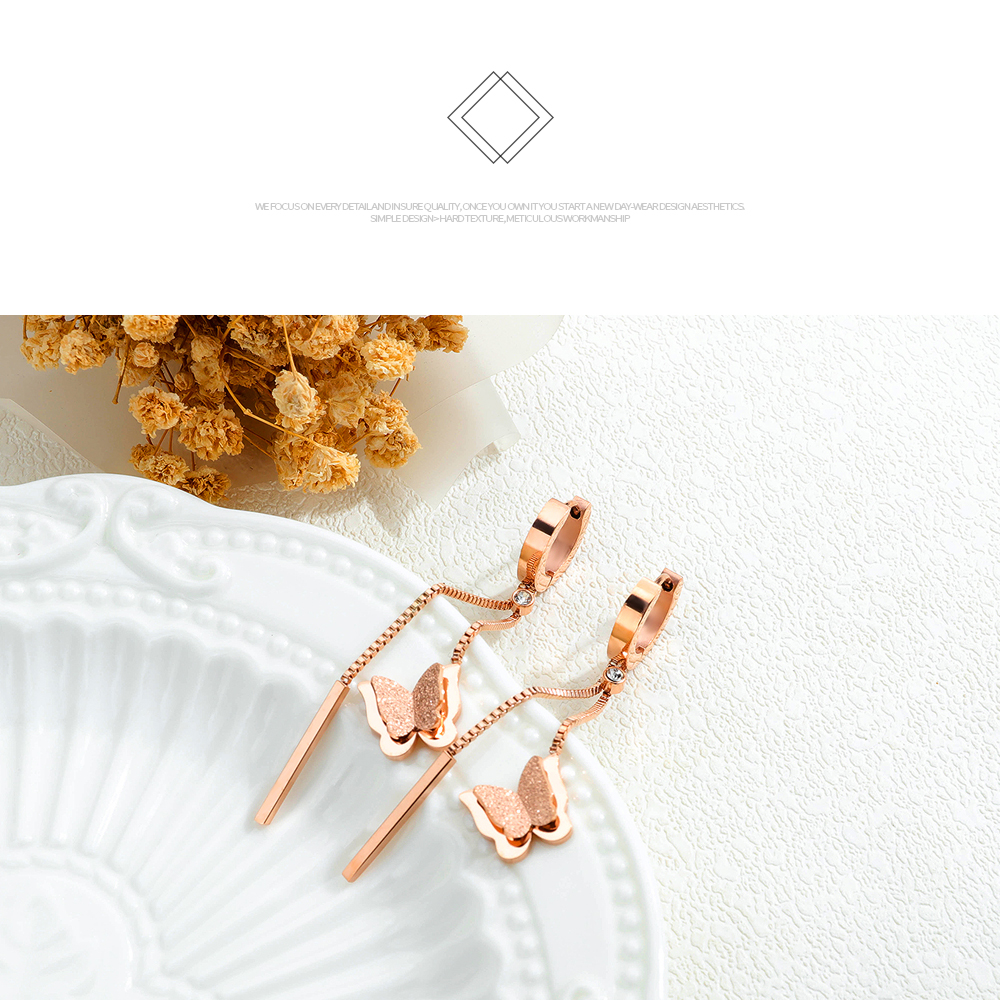 Dangle Rose Gold Butterfly Earrings