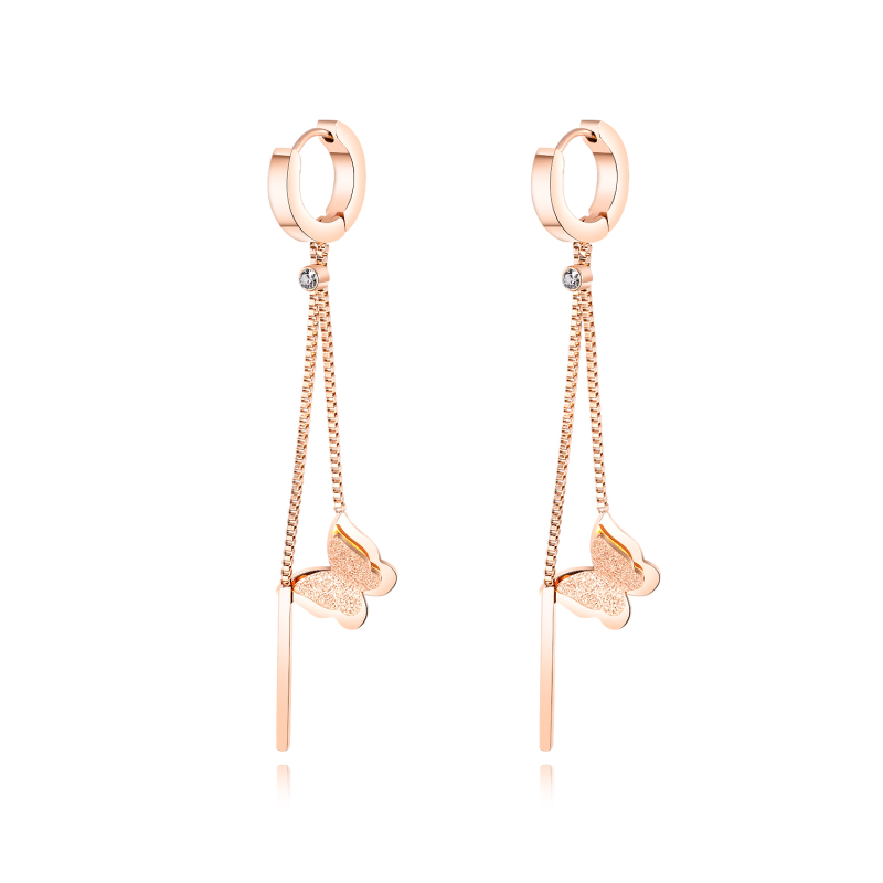 Dangle Rose Gold Butterfly Earrings