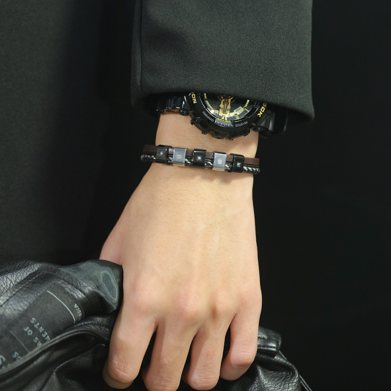 Mens Bracelets Black Leather