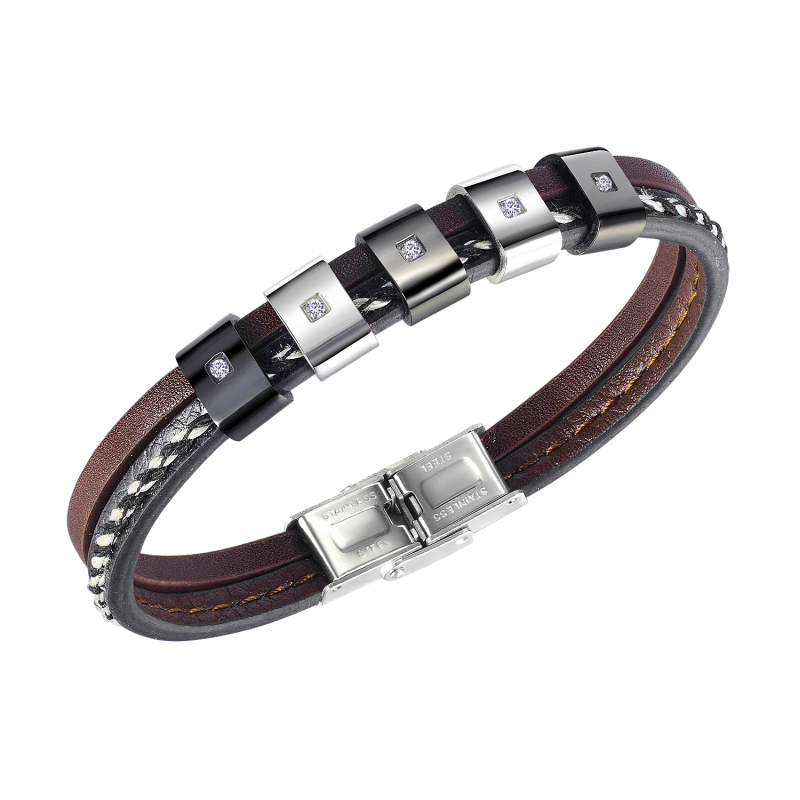 Mens Bracelets Black Leather