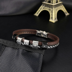 Mens Bracelets Black Leather