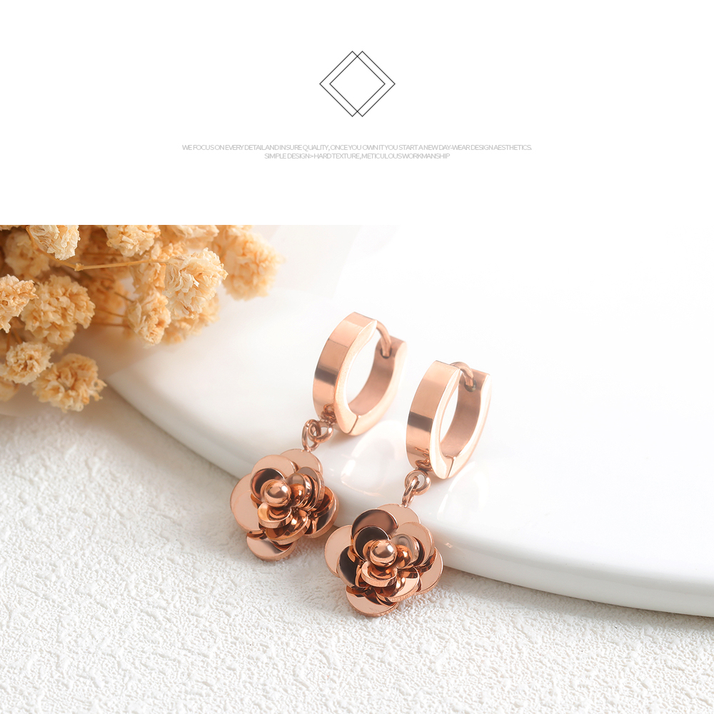 Rose Gold Color Flower Trendy Earrings