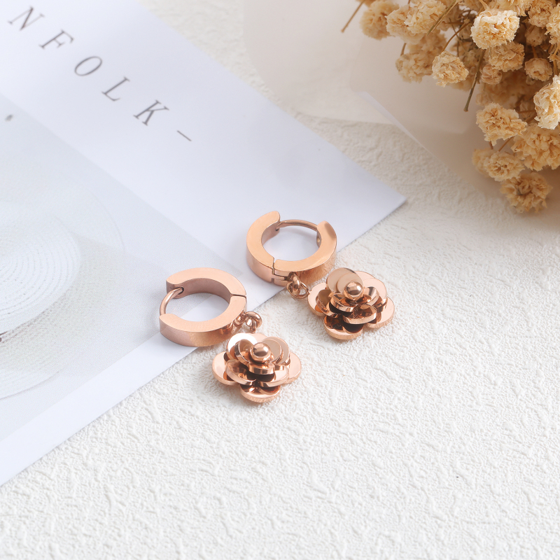 Rose Gold Color Flower Trendy Earrings