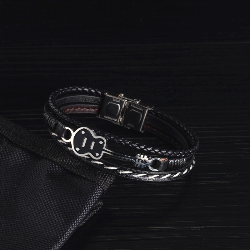 Thick Black Leather Bracelet