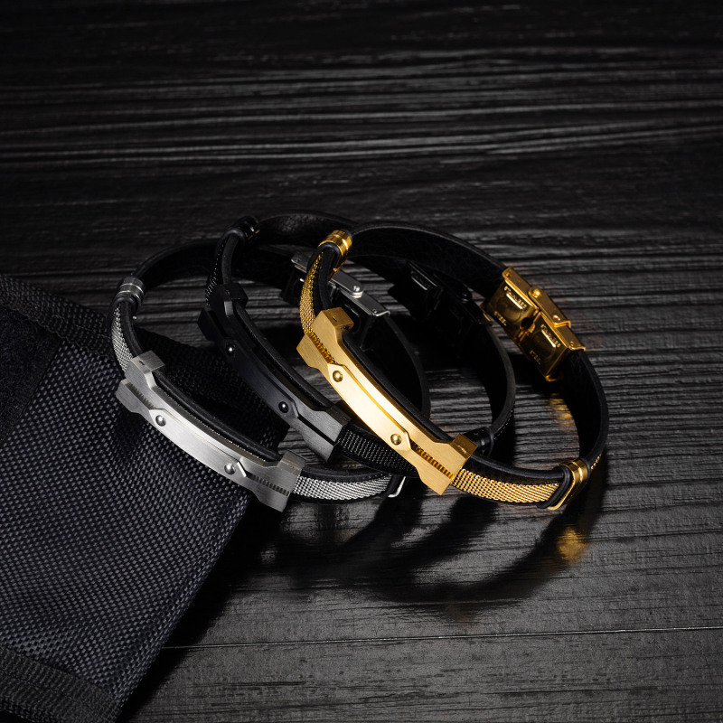 Mens Leather Bracelet With Gold Clasp