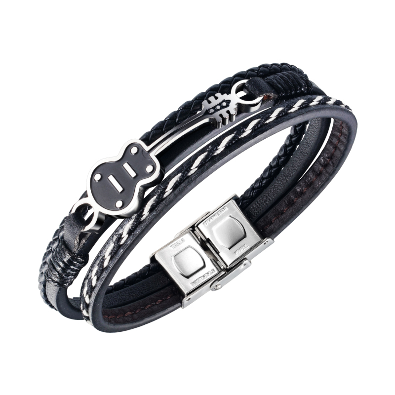 Thick Black Leather Bracelet