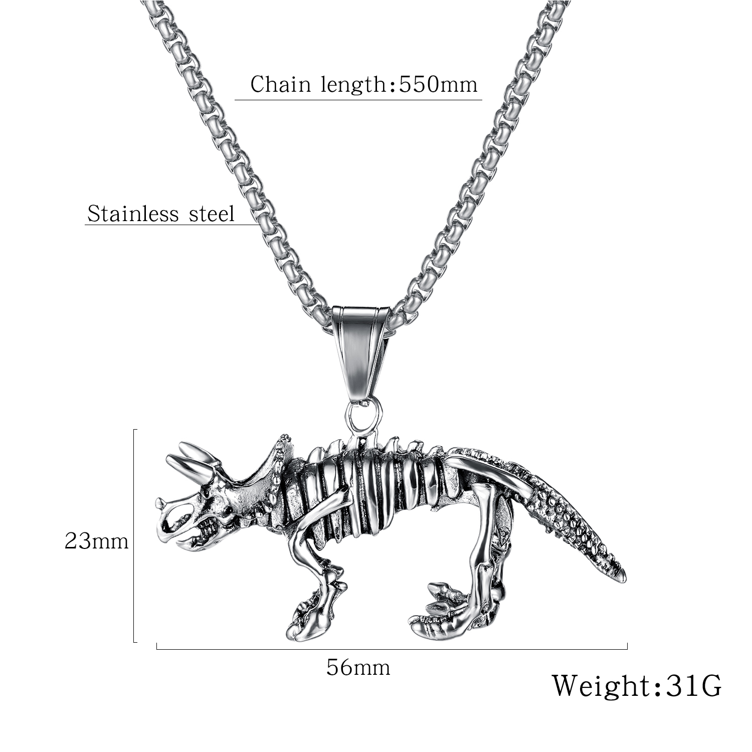 Stainless Steel Dinosaur Necklace