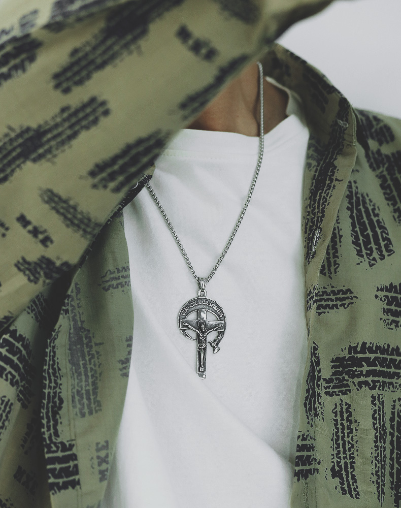 Mens Cross Necklace Stainless Steel