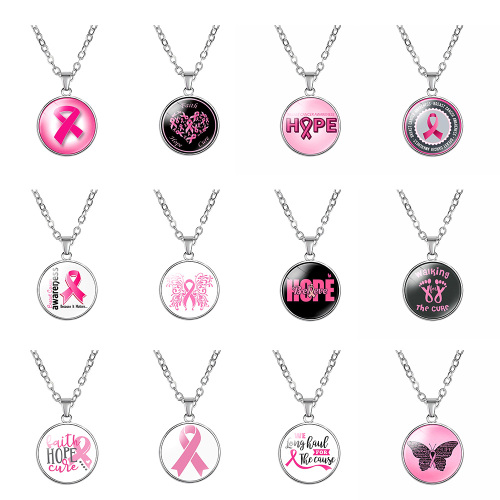 Pink Ribbon Breast Cancer Awareness Pendant Necklace