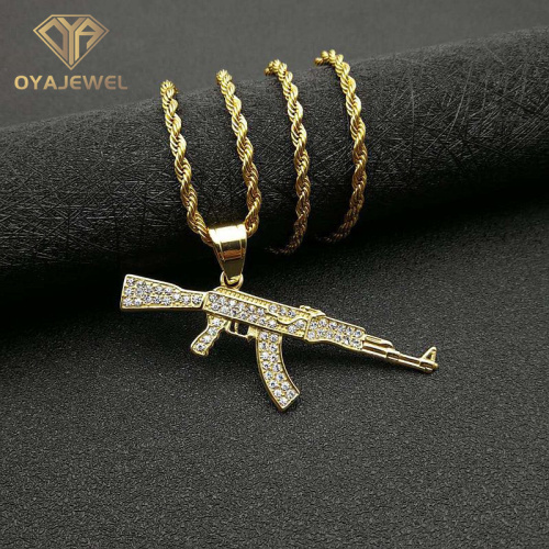 Stainless Steel Ice Out AK4K Gun Pendant