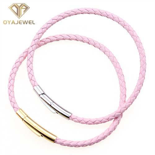 Snap Clasp Pink Genuine Leather Bracelet