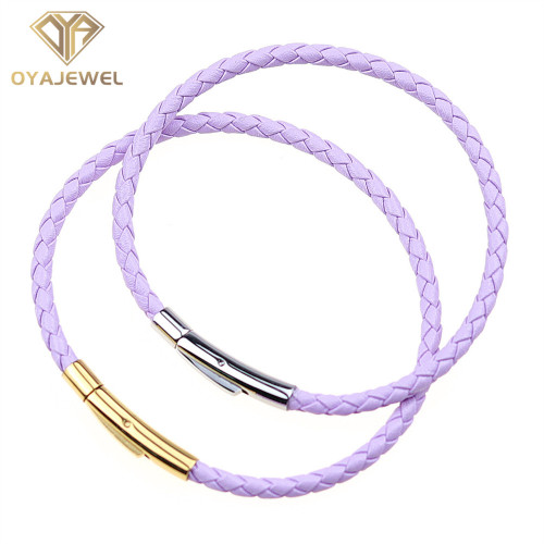 Snap Clasp Purple Genuine Leather Bracelet