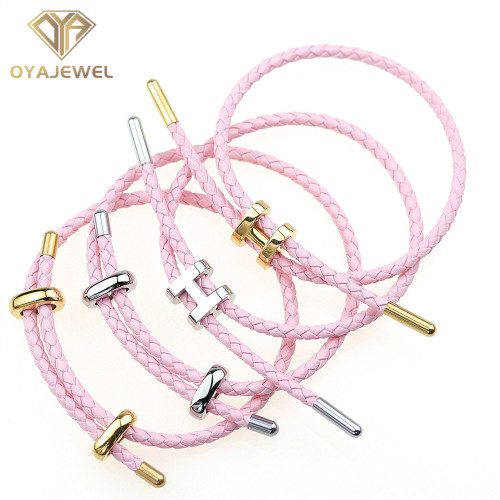 Adjustable Pink Genuine Leather Bracelet
