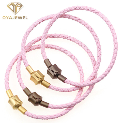Magnetic Clasp Pink Genuine Leather Bracelet