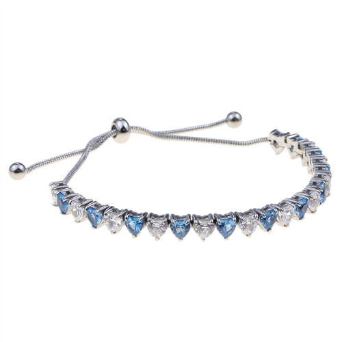 Stainless Steel Tennis Bracelet - Adjustable 4mm heart shaped white sapphire silver heart tennis chain bracelet