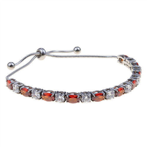 Stainless Steel Tennis Bracelet - Adjustable 4mm Square cut &amp; Oval cut Garnet Red &amp; White Ombre cubic zirconia tennis chain bracelet