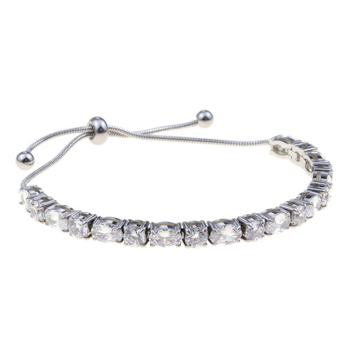 Stainless Steel Tennis Bracelet - Adjustable 4mm Square cut &amp; Oval cut White cubic zirconia tennis chain bracelet