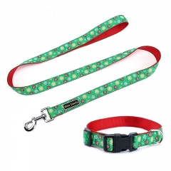 Christmas Pattern Colorful Nylon Webbing Pet Suppliers Dog Collars And Leashes Collar Leash Set