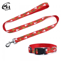 Christmas Pattern Colorful Nylon Webbing Pet Suppliers Dog Collars And Leashes Collar Leash Set