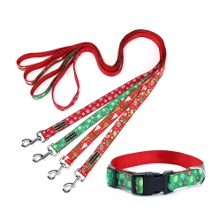 Christmas Pattern Colorful Nylon Webbing Pet Suppliers Dog Collars And Leashes Collar Leash Set