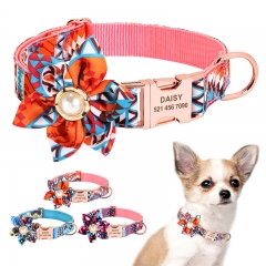 Flower Accessory Jewelry Rose Gold Metal Attached Engraved Sublimate Pet Custom Luxury Dog Collar