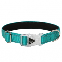 Neoprene Padded LED Electroluminescent Glowing Gleamy Buckle Custom Reflective Nylon Dog Pet Collar