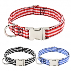 Pet Custom Fashion Check Pattern Lase Engraving Personalized Premium Metal Buckle Plaid Dog Collar