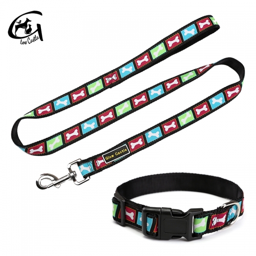 Training Custom Colorful Nylon Fancy Pet Dog Collars And Leashes Pattern Collar Leash Set