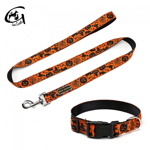 Hallowmas Puckish Colorful Nylon Designer Pet Pattern Dog Collars And Leashes Collar Leash Set