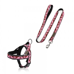 Paw Pattern Large Big Dog Reflective Harness Walk Custom Small Nylon Dog Harness Leash Set