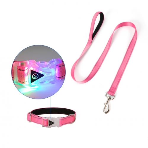 Neoprene Padded Amazon LED Glowing Reflective Nylon Heavy Duty Dog Soft Collar And Leash Set For Dog