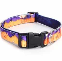 Halloween New Custom Puckish Dog Collars And Leash Colorful Nylon Designer Pet Pattern Collar Leash Set