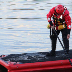 Water and ice rescue platform-inflatable pontoon