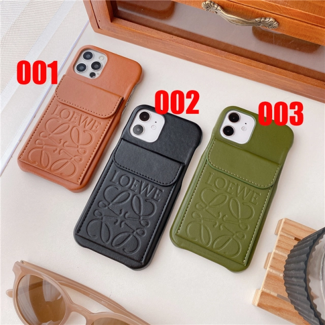 ロエベ iPhone13 Proケース カードポケット付き LOEWE iPhone 13 ProMaxケース ロゴ押し loewe アイフォン12 Proケース アナグラム柄 Loewe iPhone 11ProMax XR SE2 8Plusケース 定番 オシャレ 全3色