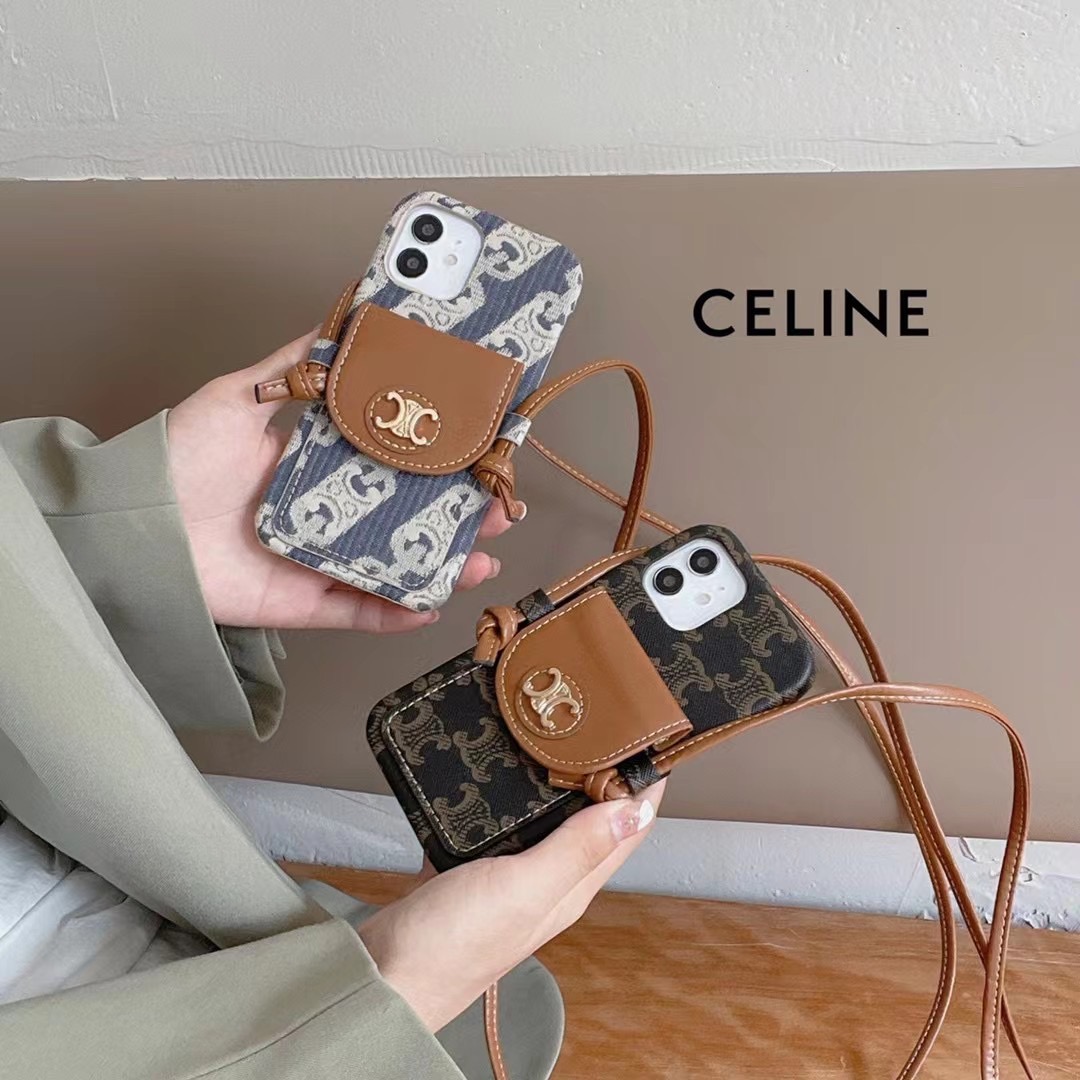 定番 CELINE iPhone xs 11pro ストラップ付きケース 斜めがけ