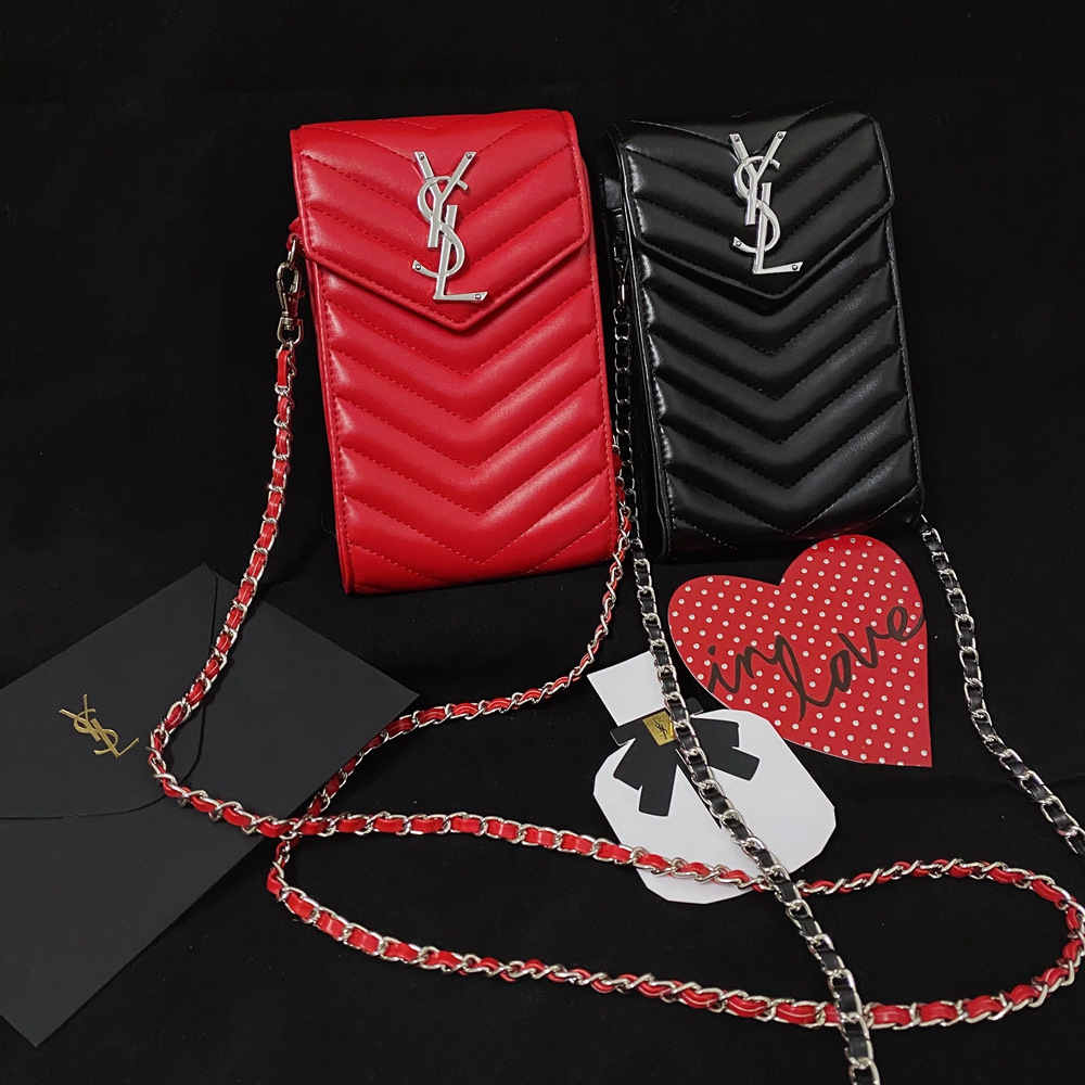 サンローラン スマホポシェット かわいい YSLロゴ入り スマホポーチ 斜