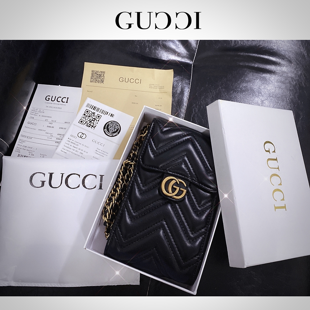 グッチ GGマーモント スマホポシェット GUCCI スマホショルダー ダブルG Gucci スマホポーチ ミニショルダーバッグ 携帯収納 レディース  お洒落 スマホケース ミニバッグ 黒 おすすめ