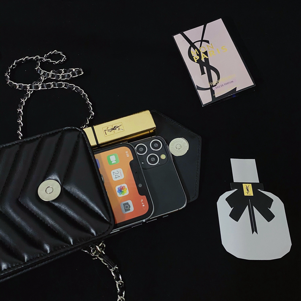 サンローラン スマホポシェット かわいい YSLロゴ入り スマホポーチ 斜