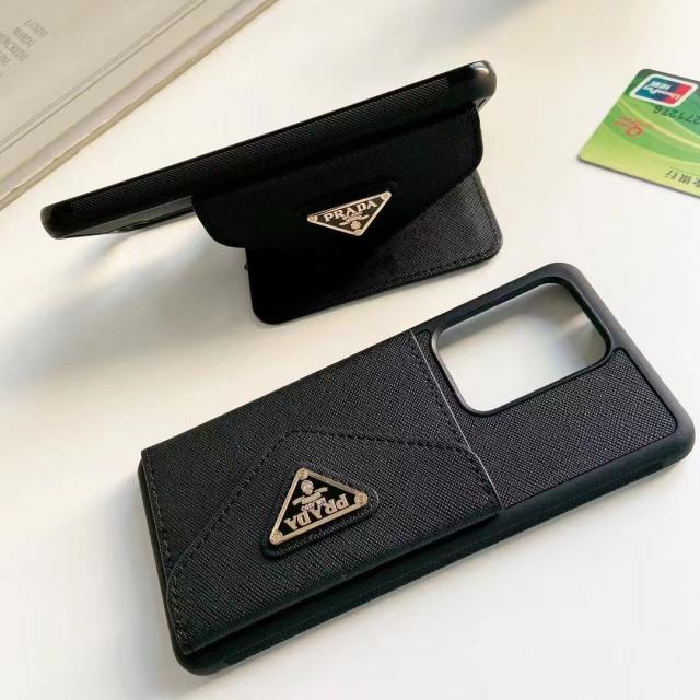 プラダ Galaxy S21Plusケース カードポケット付き Prada Galaxy S21 Ultraケース 三角ロゴ付き PRADA Galaxy S20Plusケース 便利 シンプル 黒 ブランド 男女兼用 オシャレ cocobuyee通販