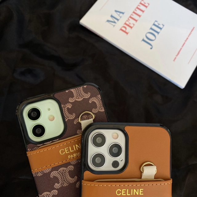 セリーヌ iPhone13Proケース トリオンフ柄 カード収納 CELINE iPhone 13ProMaxケース カードポケット付き Celine アイフォン12ProMax 12Mini 11Pro XS SE2 8Plusケース オシャレ 便利 おすすめ