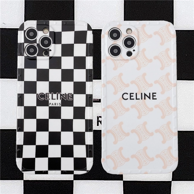 セリーヌ iPhone 12 ProMax/12 Pro/12ケース チェック柄 トリオンフ柄 Celineロゴ付き iPhone12Miniケース CELINE iPhone 11ProMax XR SE2 8Plusケース レディース 可愛い トレンド お洒落 全2色