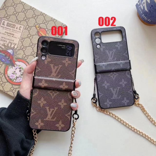 ヴィトン Galaxy Z Flip3ケース ショルダースマホケース Louis Vuitton ギャラクシーフリップ3 カバー モノグラム ルイビトン Galaxy Z Flip3 5Gケース 取り外し可能チェーン付き 折り畳みスマホケース 斜め掛け 全2色