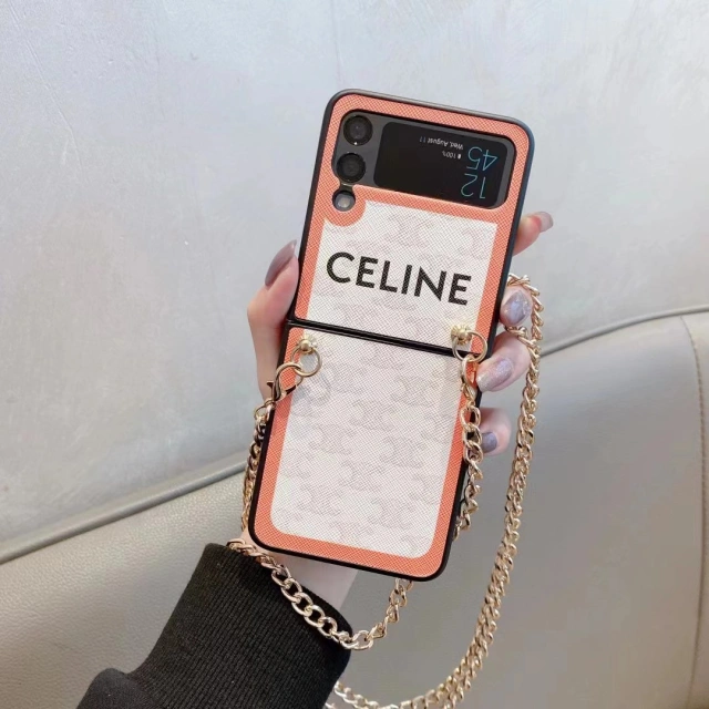 ディオール Galaxy Z Flip3ケース ショルダースマホケース セリーヌ ギャラクシーフリップ3 カバー 斜め掛け DIOR Galaxy Z Flip3 5Gケース トロッター柄 CELINE 折り畳みケース トリオンフ柄 チェーン付き 便利 cocobuyee通販