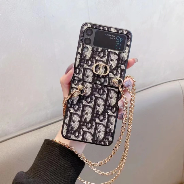 ディオール Galaxy Z Flip3ケース ショルダースマホケース セリーヌ ギャラクシーフリップ3 カバー 斜め掛け DIOR Galaxy Z Flip3 5Gケース トロッター柄 CELINE 折り畳みケース トリオンフ柄 チェーン付き 便利 cocobuyee通販