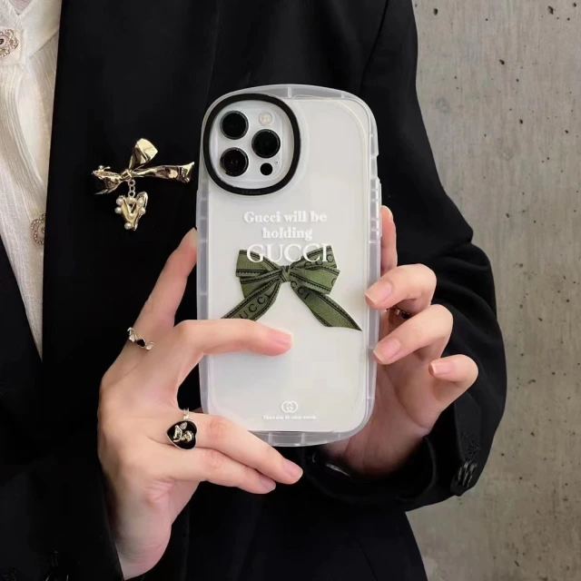 グッチ iPhone 13 ProMax/13 Proケース ロゴ付き Gucci リボンモチーフ