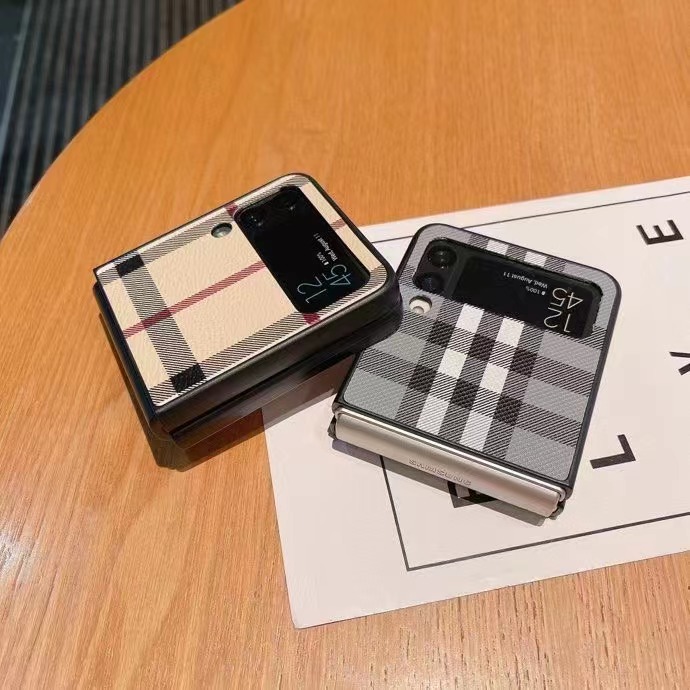 バーバリー Galaxy Z Fold3/Z Flip3ケース チェック柄 ロゴ付き