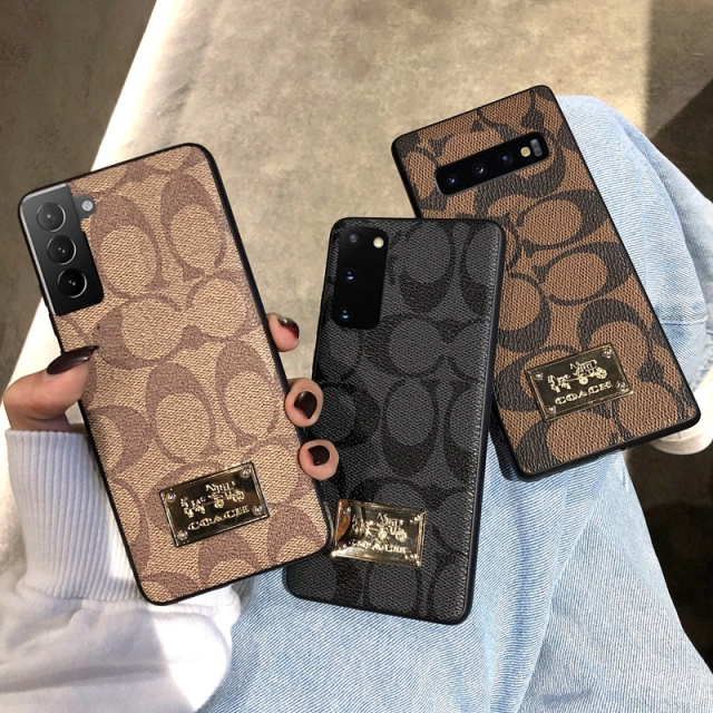 コーチ Galaxy S22 Ultraケース シグネチャー柄 COACH Galaxy S21ウルトラケース ロゴ金具付き Coach Galaxy S21Plusケース 高級感 Galaxy S10Plusケース レディース メンズ お洒落 クラシクス 全3色